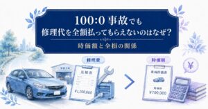 100:0事故でも修理代を全額払ってもらえない理由を、修理費と時価額の比較で示した画像